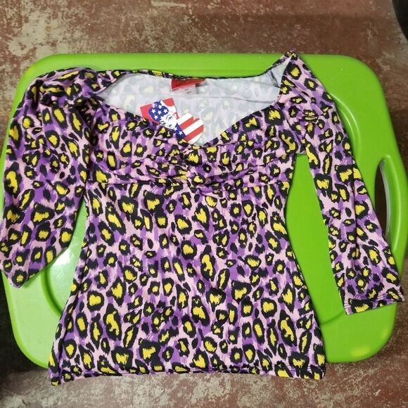 NWT Deadly dames purple leopard print 3/4 sleeve top - Picture 5 of 5